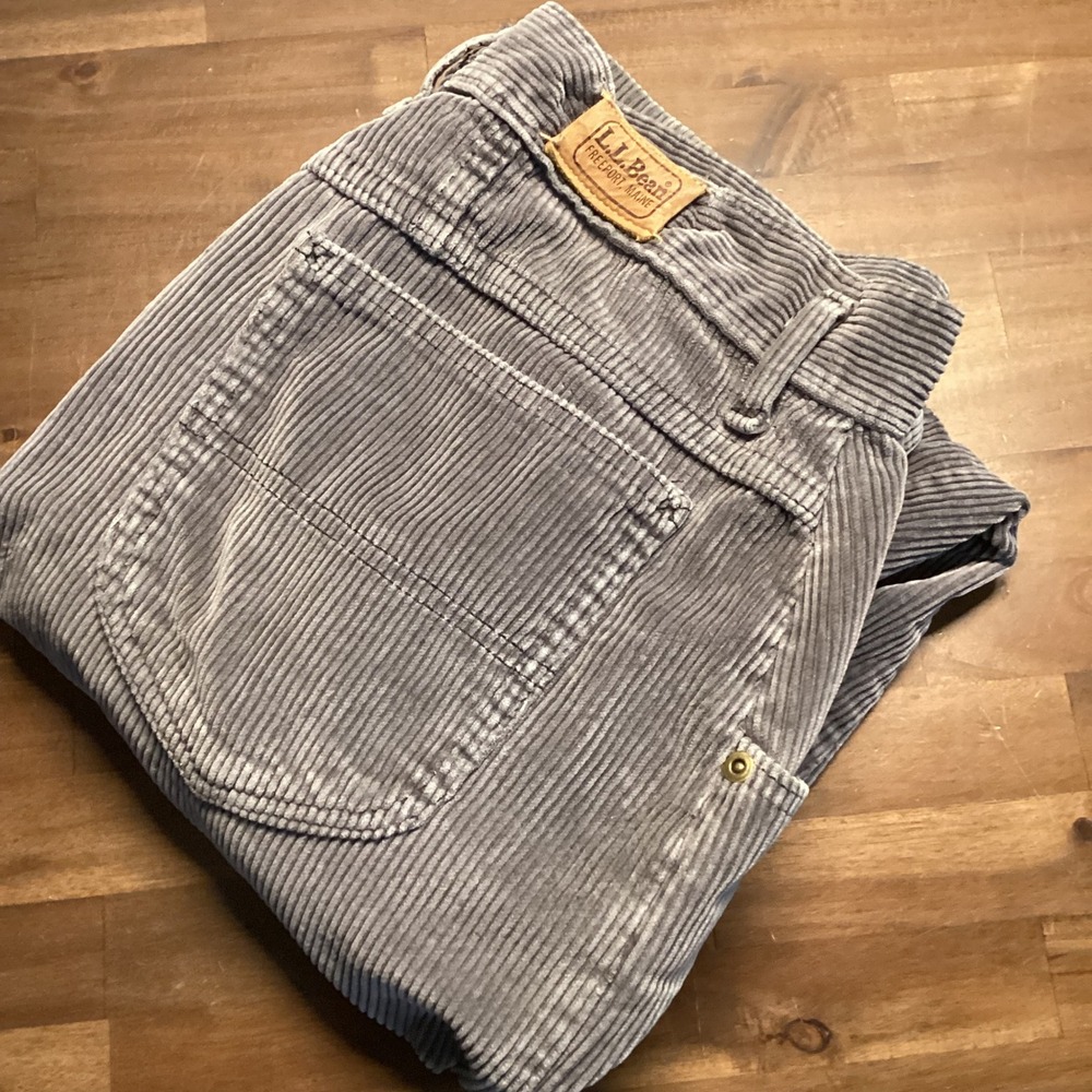 L L Bean Womens Corduroy Pants Gray Pleated High Rise Size 16 Made‎ in USA